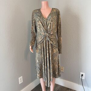 LAUREN RALPH LAUREN TWIST FRONT FIT / FLARE PAISLEY DRESS BLACK LABEL Sz 16 #102